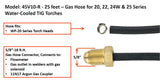 45V10R 25-foot 20-series gas hose and 5/8-18 RH supply fitting
