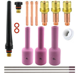 Gas-lens TIG kit with long cups 4L, 5L and 6L and tungsten