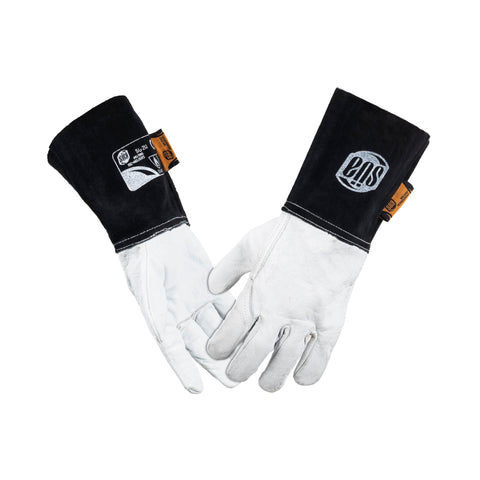 White goatskin TIG gloves with black split-leather cuffs