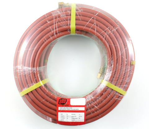 Coiled 50 ft red and green twin welding hose