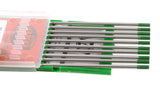 Green-tip pure tungsten rods beside open case