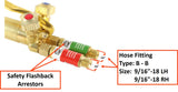 Torch inlet flashback arrestors and B-B fitting diagram