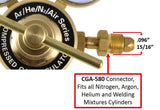 CGA-580 inlet connection for high-flow inert-gas regulator