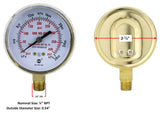 High-pressure acetylene gauge front, back and fitting dimensions