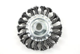 4-inch knotted wire wheel brush with threaded mounting nut
