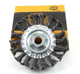 SÜA 4-inch knotted wire wheel brush and yellow packaging