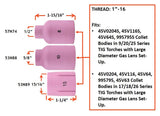 Large-diameter gas-lens cup dimensions for sizes 8, 10 and 15