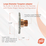 Large-diameter TIG tungsten adapter with screen, dimension drawing