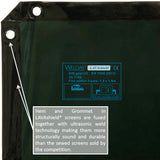 Green welding curtain welded hem and grommet detail