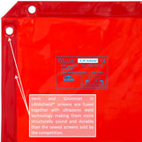 Orange welding curtain welded hem and grommet detail