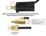 LDT-26R power-plug dimensions, torch-cable connection and external gas fitting