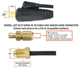 LDT-917F plug dimensions, 3/8-24 cable fitting and 5/8-18 gas fitting