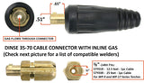 LDTI-917F inline gas passage, plug dimensions and 3/8-24 cable fitting