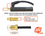 LDTS-917F Dinse 10-25 adapter dimensions and gas/cable connections