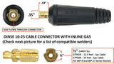 LDTSI-917F inline gas passage and Dinse 10-25 connector dimensions