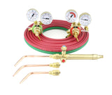 Light-duty oxy-acetylene kit with regulators, hose and three tips