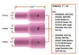 Long large-diameter gas-lens cups 8L, 10L and 12L dimension chart