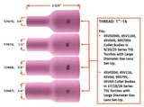 Long large-diameter TIG gas-lens cup dimensions and opening sizes