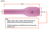 Compact size 3L long TIG cup dimensions and fit diagram