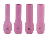 Long pink TIG cup size comparison from 3L to 6L