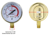 Low-pressure acetylene gauge front, back and fitting dimensions