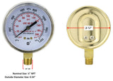 Low-pressure oxygen gauge front, back and fitting dimensions