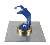 Blue magnetic MIG torch holder mounted on a steel plate