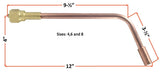 MFA sizes 4, 6 and 8 heating nozzle dimension diagram