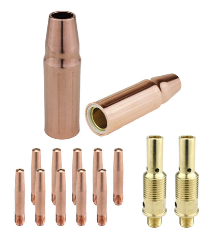 MIG gun kit with tapered contact tips, nozzles and diffusers