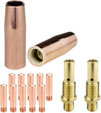 MIG kit showing copper nozzles and contact tips with brass diffusers