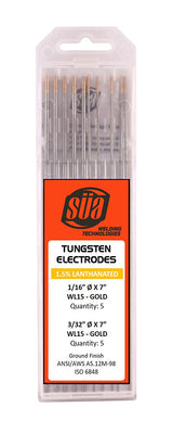 Mixed-diameter gold-tip tungsten electrode package