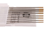 Mixed-size gold-tip tungsten electrodes in open case