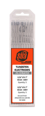 Mixed-size gray-tip tungsten electrodes in labeled case