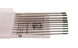Mixed-size green-tip tungsten rods in open case
