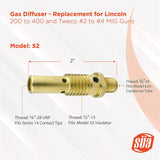 Model 52 MIG gas diffuser dimensions and thread diagram