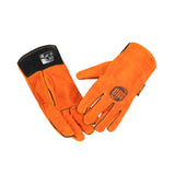 Orange split-leather welding glove pair with short cuffs