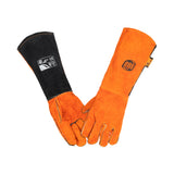 Orange welding glove pair with long cuffs