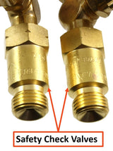 Oxy-fuel torch check-valve connections close-up
