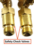 Oxy-fuel torch check-valve connections close-up