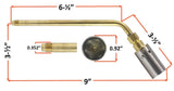 Heating-tip-only dimensions, tube bend and threaded mixer connection