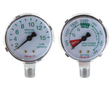Oxygen flow-indicating and pressure gauge pair, angled view
