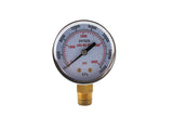 Oxygen regulator high-pressure gauge, front view, brass bottom mount