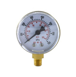 Oxygen low-pressure regulator gauge with brass bottom connection