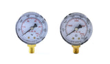 Oxygen gauge pair with high- and low-pressure dial faces