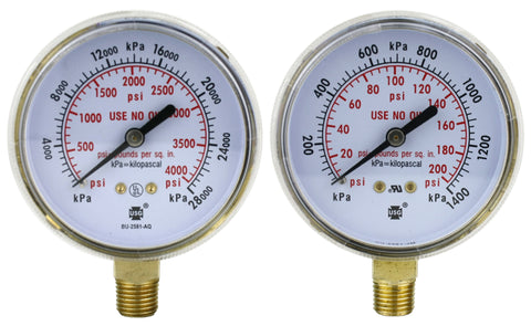 Oxygen regulator high- and low-pressure gauge pair