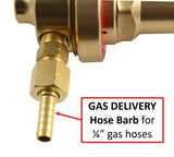 Pipeline regulator outlet with quarter-inch hose barb