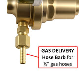 Gas regulator outlet adapter with quarter-inch hose barb
