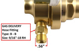 Oxygen pipeline regulator outlet with 9/16-18 RH fitting