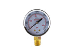 Propane regulator high-pressure gauge, front view, brass bottom mount