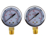 Propane regulator high- and low-pressure gauge pair, brass bottom mount